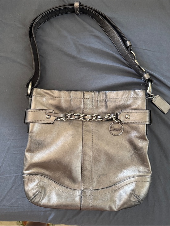 Coach Handbags - Coach Metallic Silver Chain Duffel Leather Shoulder Bag Y2K